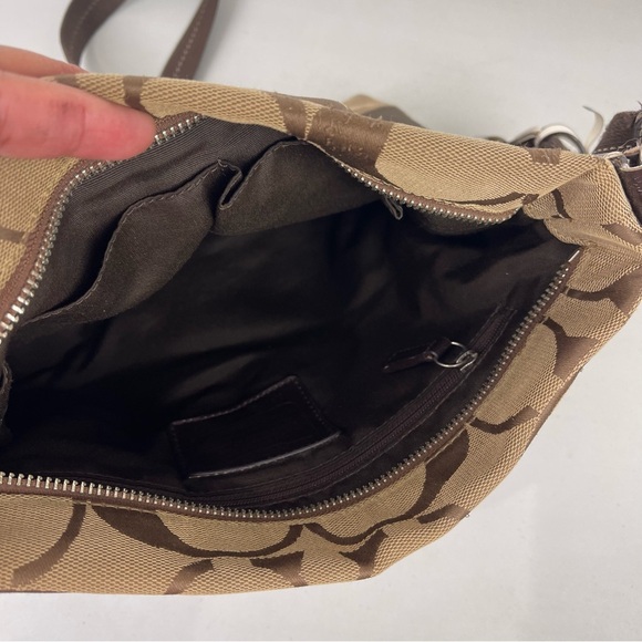 Coach Signature Monogram Crossbody Shoulder Bag Brown Medium Size - Picture 9 of 13